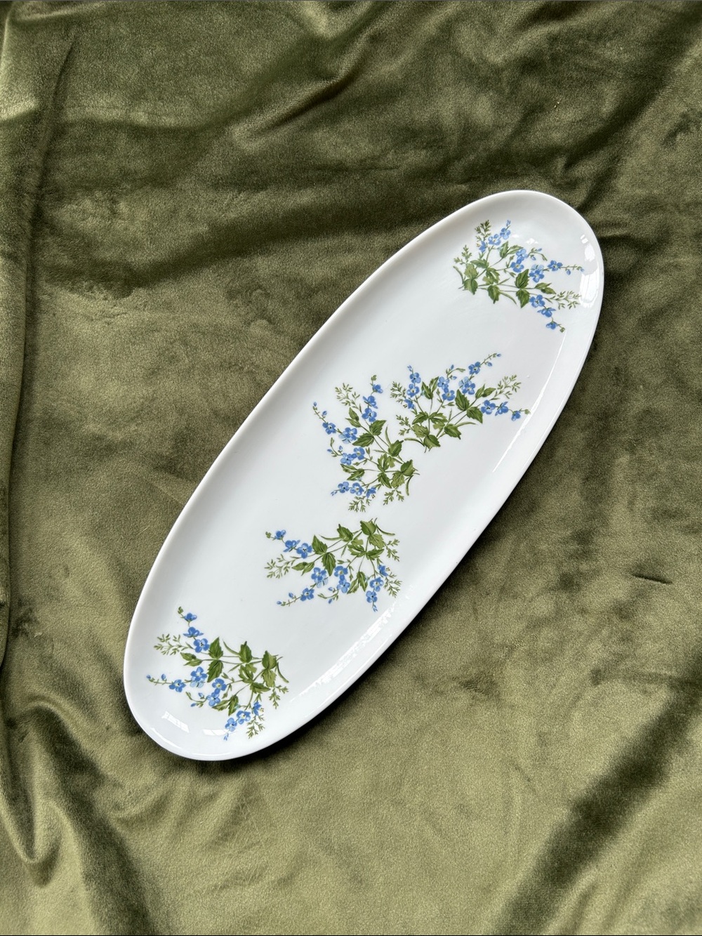 Vintage Gerold Porzellan Serving Platter with Blue forget me nots. 14x5.5”
